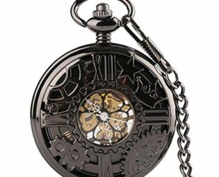 QARNBERG Pocket Watch Unisex,Black Hollow Gear Wheel Design Hand Wind Mechanical Pocket Watches With 30cm Chain Vintage Skeleton Dial Men Watches Clock Gifts steampunk buy now online