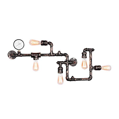 SEESEE.U Vintage Industrial Retro Metal Water Pipe Wall Lamp with Five Edison Light Sources Wall Lamp Steampunk Wall Light with Copper Finish steampunk buy now online