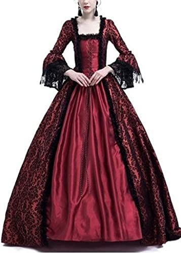 Medieval Renaissance Gown Dress for Women,Victorian Irish Gothic Retro Vintage Velvet Lace Up Female Over Long Dresses Halloween Party Queen Princess Vampire Cosplay Costumes (S, Red) steampunk buy now online