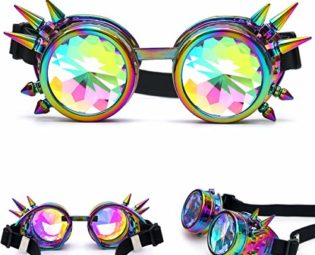 DODOING Kaleidoscope Goggles Steampunk Rave Glasses Goggles Crystal Rainbow Kaleidoscope Rave Glasses Rainbow Crystal Glass Lens steampunk buy now online