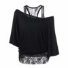Janly Clearance Sale Ladies Blouse , Women Plus Size Lace Loose Casual Long Sleeve Tops Blouse Shirt , for St Patrick's Day Easter (Black-XL) steampunk buy now online