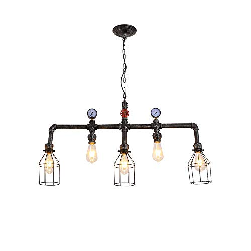 N / A Retro Industry Water Pipe Hanging Lights Metal Cage Lampshade Steampunk Style Vintage Loft Ceiling Pendant Light Adjustable Height Chandelier Dining Table Living Room Bar 6 Lights E27 steampunk buy now online