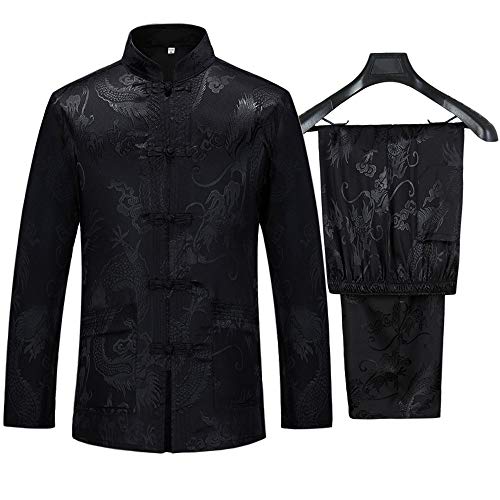 Kung Fu Suit Sets Mens Chinese Tang Suit Hanfu Martial Arts Clothes Shirt Traditional Wing Chun Taichi Uniform Tops Bottoms (EU M (Asia Size XL), Black) steampunk buy now online