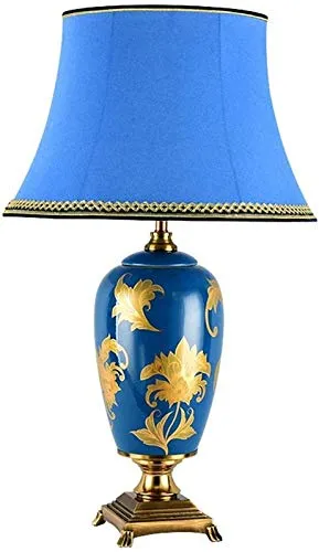 Exquisite Works, Golden Printing Blue Ceramic Large Table Lamp, Bedroom Bedside Lamp, Home Room Desktop Decoration, for Living Room, Corridor, Lounge steampunk buy now online