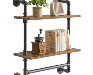 YMYNY 2-Tier Industrial Pipe Wall Mount Shelves, Rustic Storage Shelves, Floating Shelves, Wall Mount Bookshelf, Kitchen Spice Rack, for Bedroom, Kitchen, Living Room, Bathroom HRF-TM014 steampunk buy now online