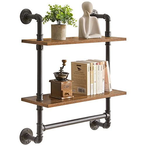 YMYNY 2-Tier Industrial Pipe Wall Mount Shelves, Rustic Storage Shelves, Floating Shelves, Wall Mount Bookshelf, Kitchen Spice Rack, for Bedroom, Kitchen, Living Room, Bathroom HRF-TM014 steampunk buy now online