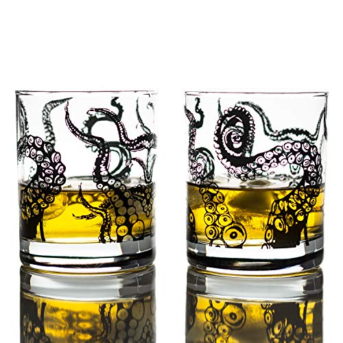 Greenline Goods Whiskey Glasses - 10 Oz Tumbler Gift Set Kraken Whiskey Glasses (Set of 2) | Rocks Glass Octopus Decor | Old Fashioned Rocks Glasses steampunk buy now online