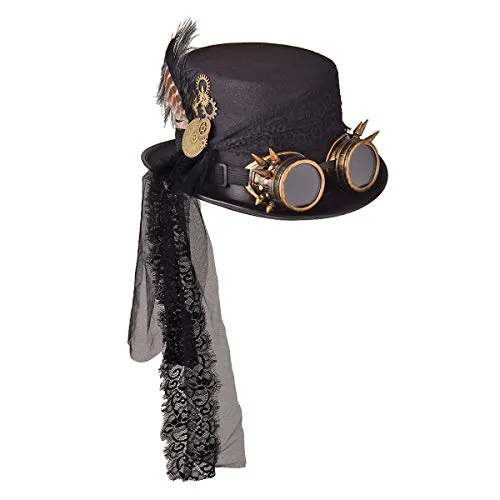 Unisex Steampunk Top Hats Halloween Costume Hat with Goggles Black (58cm) steampunk buy now online