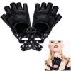DURANTEY Studded Punk Gloves Fingerless Leather Gloves Women PU Cycling Gloves Half Finge Performances Gloves with Rivets for Halloween Costumes, Rock, Gothic, Hip Hop, Parties (Black) steampunk buy now online