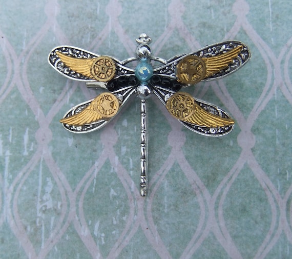 Dragonfly Brooch,Steampunk Brooch,Unisex Jewellery,Dragonfly Gift by LinWayDesigns steampunk buy now online