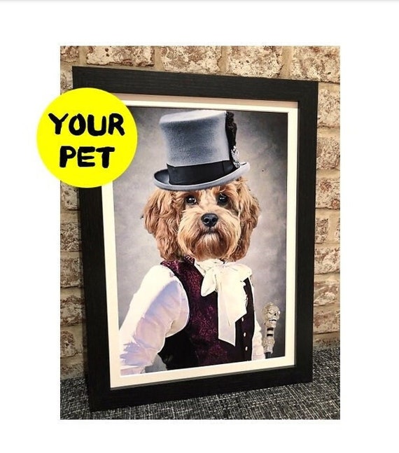 Personalised Pet Picture - Victorian Dog Portrait Gift - Animal In Suit - Steampunk Dog Print - Vintage Regal Wall Art Cavapoo Cockerpoo Pug by PMPDesignsGB steampunk buy now online