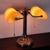 Table Lamp Double-Head Traditional Banker Lamp, Vintage Style Copper Metal Base, Dim Yellow Glass Lampshade, Pull Switch E27 Reading Desk Lamp steampunk buy now online