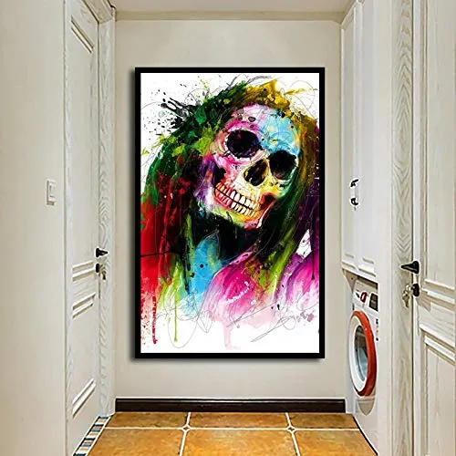 ZXYFBH Canvas Prints Patrice Colorful Skeleton Canvas Painting Steampunk Cuadros Decoracion Salon Teenager Kitchen Posters Horror Kitchen 50X70cmnoframe steampunk buy now online