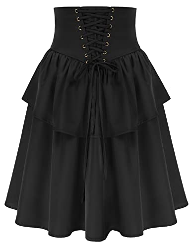 SCARLET DARKNESS A-Line Midi Skirt Renaissance Dual-Layer Women Ruffle Skirt High Waist XL Black 264A22-2 steampunk buy now online