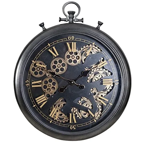 GP-ypfSoft 20 Inch Real Moving Gear Wall Clock, Vintage Industrial Pocket Watch Wall Clock,Large Metal Steampunk Wall Clock for Living Room,Kitchen, Office (Color : Black) steampunk buy now online
