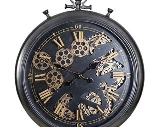 GP-ypfSoft 20 Inch Real Moving Gear Wall Clock, Vintage Industrial Pocket Watch Wall Clock,Large Metal Steampunk Wall Clock for Living Room,Kitchen, Office (Color : Black) steampunk buy now online