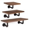 Navaris Industrial Pipe Shelf Set - 3 Wooden Shelves with Black Pipe Shelf Brackets - Pine Wall-Mounted Wood Shelving in Range of 3 Sizes - Dark Brown steampunk buy now online