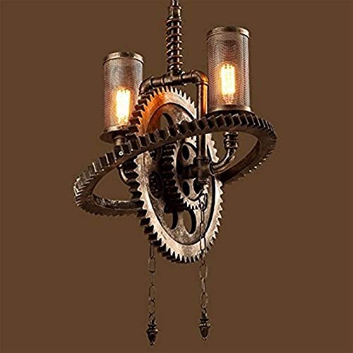 Chandeliers 2 Lights Wooden Gear Rusty Metal Water Pipe Pendant Lights Industrial Retro Steampunk Hanging lamp for Restaurants, Corridors, Living Rooms, Bars, Cafes steampunk buy now online