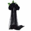 Day of the Dead Headpiece Rose Floral Crown Halloween Costume Mexican Headband with Veil (Green Leaf Black Rose Flower) steampunk buy now online