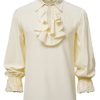 Men's Renaissance Steampunk Victorian Long Sleeve Jabot Collar Medieval Pirate Shirt Tops-Khaki-M steampunk buy now online