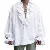 FeMereina Mens Pirate Long Sleeve Shirt Gothic Steampunk Ruffle Top Blouse Victorian Cosplay Renaissance Costume (White, Medium) steampunk buy now online