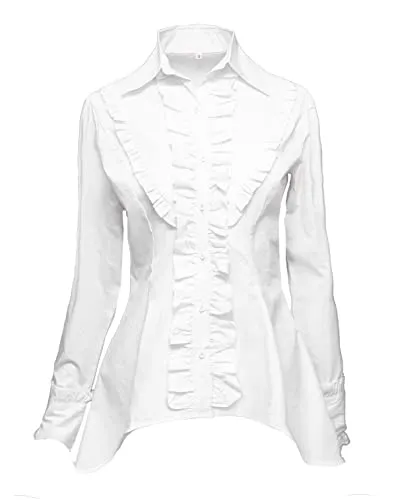 Bslingerie Women Ruffle Victorian Long Sleeve Medieval Steampunk Shirt Blouse (M, White) steampunk buy now online