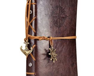 Leather Writing Journal Notebook, EvZ 7 Inches Vintage Nautical Spiral Blank String Diary Notepad Sketchbook Travel to Write in, Unlined Paper, Retro Pendants, Classic Embossed, Coffee steampunk buy now online