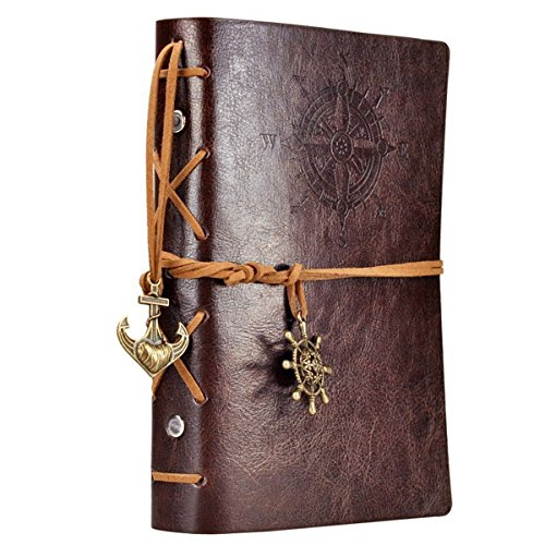 Leather Writing Journal Notebook, EvZ 7 Inches Vintage Nautical Spiral Blank String Diary Notepad Sketchbook Travel to Write in, Unlined Paper, Retro Pendants, Classic Embossed, Coffee steampunk buy now online