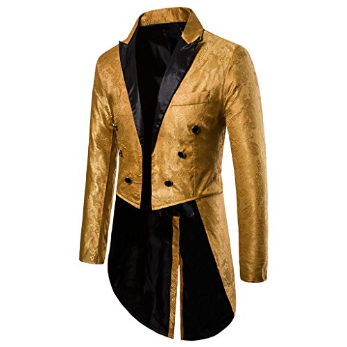 XUQIAN Gothic Men's Vintage Tailcoat Tuxedo Jacket Steampunk Retro Long Sleeve Coat Victorian Uniform Suit Fancy Dress Costume Tuxedo Jacket for Wedding Prom, gold, L steampunk buy now online