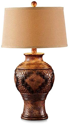 Antique Brown Printing Table Lamp, Round Corner Carved Resin Large Table Lamp, Home Room Desktop Decoration, for Living Room, Bedroom, Lounge, Corridor steampunk buy now online
