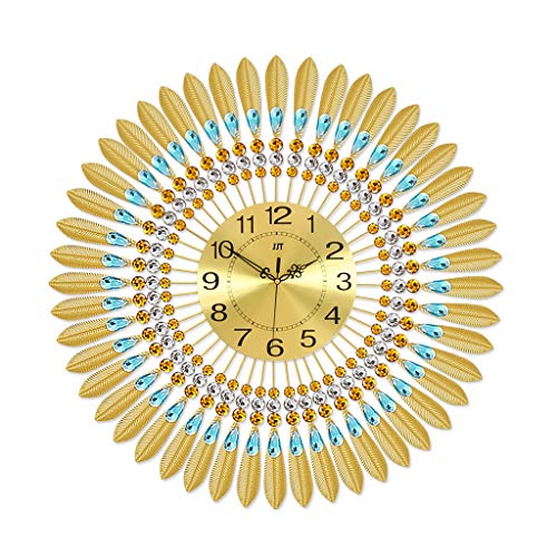 Spacmirrors 70CM Round Wrought Iron Clock 3D Golden Digital Decorative Wall Clock Leaf Shape with Rhinestone Inlay Luxury Home Decoration Wall Hanging steampunk buy now online