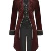 Sangdut Men’s Medieval Steampunk Tailcoat Jacket, Male Victorian Renaissance Gothic Retro Vintage Embroidery Coat Halloween Party Cosplay Pirate Vampire Gentleman Costumes for Adult (Red, XXXL) steampunk buy now online