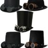 Steampunk Top Hat Felt Top Hat with Black Goggles – Adults Gothic Fancy Dress Victorian Hat Accessory steampunk buy now online