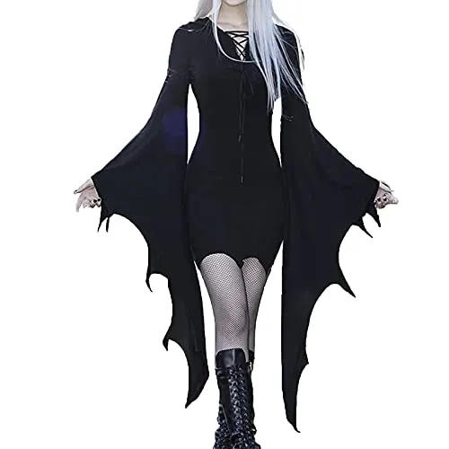 Lalaluka Gothic Dress for Women, Vampire Costume, Sexy Slim Bat Sleeve Renaissance Medieval Dresses, Luxurious Skirt, Women's Costume for Cosplay, Medieval Maxi Dress for Halloween, Carnival steampunk buy now online