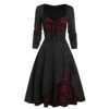 AMhomely Women Dresses Clearance,Ladies Plus-Size Solid Color Skull Lace Splicing Long Sleeve Vintage Party Dress UK Size Sale Work Dress Office Dress Plus Size Wedding Guest Dress steampunk buy now online