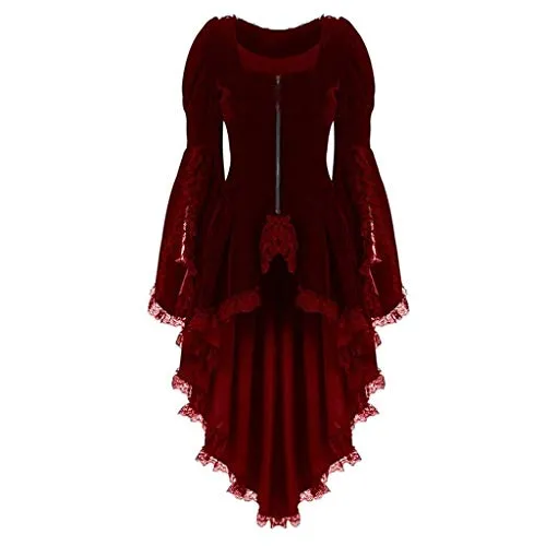 LRWEY Women Vintage Long-Sleeved Waist Back Bandage Lace Stitching Jacket Overcoat Steampunk Vintage Tailcoat Jacket Gothic Victorian Frock Coat Uniform Costume Rouge steampunk buy now online