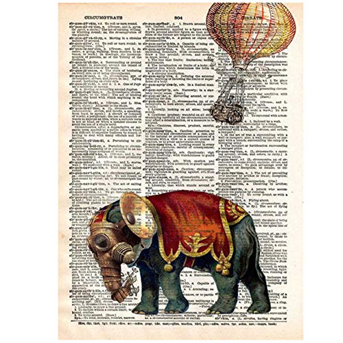 HSFFBHFBH Wall Art Canvas Painting Steampunk Elephant Dictionary Art Posters And Prints Hot Air Balloon Home Decoration Picture 30x40cm(11.8"x15.7") No Frame steampunk buy now online