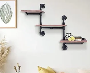 Industrial Pipe Shelving 3 Tiers Rustic Wood Shelf Wall Mounted DIY Storage Shelving Metal Corner Hung Bracket Shelving Floating Shelves Farmhouse Kitchen Bar Shelving, Rustic Brown steampunk buy now online