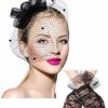 Bowknot Fascinator Hat Feathers Veil Mesh Headband and Short Lace Gloves Floral Lace Gloves (Black) steampunk buy now online