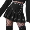 Loalirando Summer Women High Waist Gothic Punk Mini Skirts Female Cross Pattern Aesthetic A-line Skirt Y2k Streetwear Club Dress (Black, S) steampunk buy now online