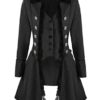 Women's Medieval Victorian Steampunk Button Corset Tailcoat Jacket, Vintage Renaissance Gothic Tuxedo Uniform, Retro Adult Halloween Pirate Cosplay Costumes Outfits (L, Black) steampunk buy now online