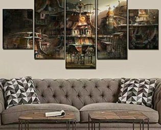 yuanjun 5 Piece Canvas Painting Modern Wall Sticker Removable Paintings For Living Room Print Abstract Poster 3D Wall Art Pictures Steampunk Construction City steampunk buy now online