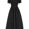 SCARLET DARKNESS Contrast Color Dress Retro Casual Victorian Vintage Renaissance Party Dress Women Square Collar XL Black 166S22-2 steampunk buy now online