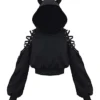 Loalirando Women's Cute Cat Ear Crop Top Oversized Hoodie Off Shoulder Hollow Out Long Sleeve Black Punk Gothic Sweatshirts (Black, Large) steampunk buy now online