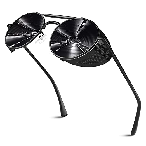 Sunier Retro Round Polarised Steampunk Sunglasses Men Side Shield Goggles Gothic Sun Glasses Women steampunk buy now online