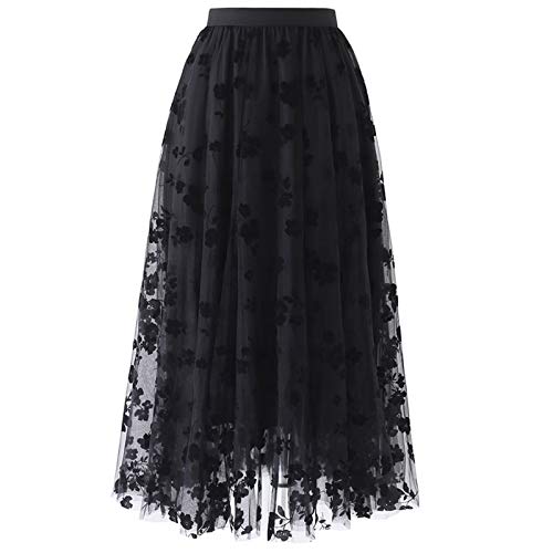 Janly Clearance Sale Women's Skirt , Women Spring Summer Elastic High Waist Long Mesh Skirt Womens Pleated , for Winter Christmas Valentine's Day (Black-XXL) steampunk buy now online