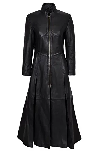 Ladies New Matrix Black Soft Leather Full-Length Long Gothic Coat Rock Jacket (20) steampunk buy now online