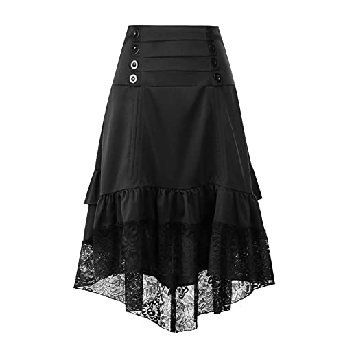 beetleNew Women's Gothic Steampunk Skirts Vintage Victorian Gypsy Hippie Party Skirt Halloween Cosplay High Low Lace Bustle Skirt Halloween Carnival Costumes 2022 Black steampunk buy now online