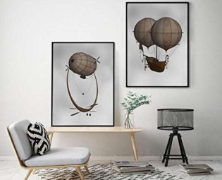 Vintage Hot Air Balloon Poster Retro Steampunk Airship Canvas Painting Print 2 Pieces Wall Art Image For Modern Living Room Home Decor 16"X24"X3Pcs Unframed steampunk buy now online