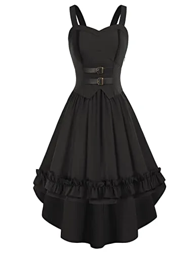SCARLET DARKNESS Women Sweetheart Neck Retro A-Line Renaissance High-Lo Dress Fancy Party Dress L Black 239A22-1 steampunk buy now online
